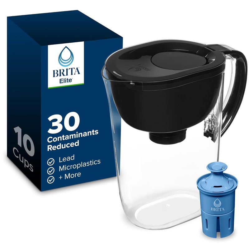 BRITA Everyday Elite Water Filter Pitcher, Removes 99% of Lead, Includes 1 Filter, 10-Cup Capacity, Black - Image 1